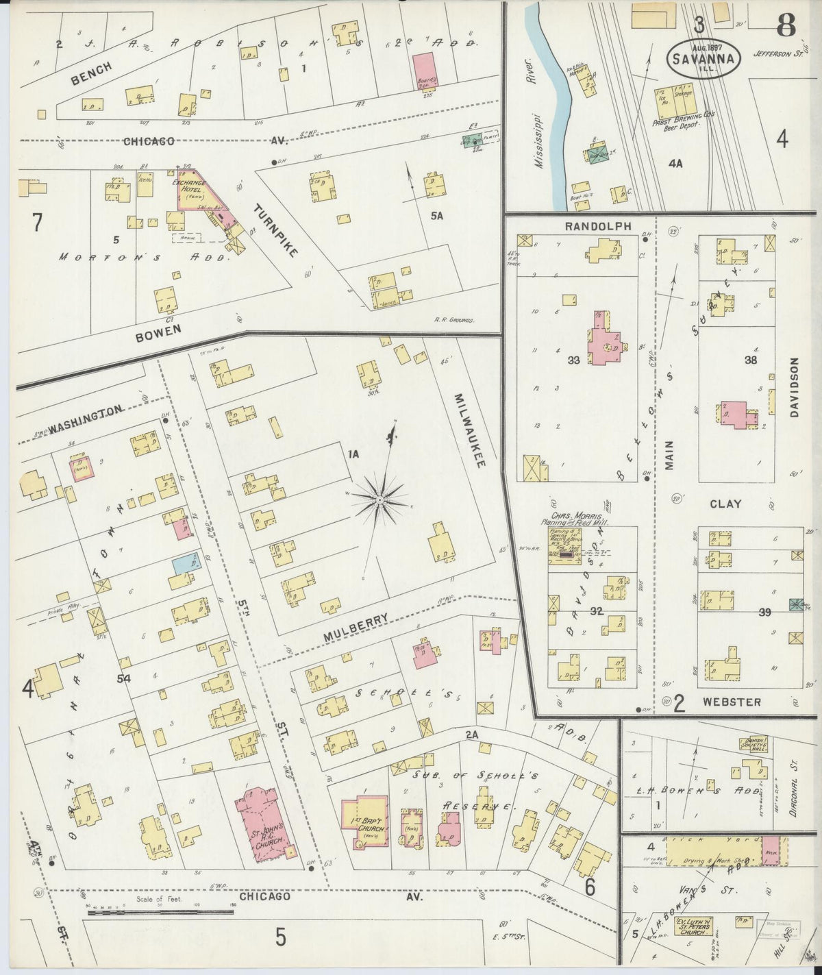 Sanborn Fire Insurance Map from Savanna, Carroll County, Illinois (1897), Sheet #0008 - Complete Map Set gallery image, historic Sanborn map, vintage wall art, Illinois Illinois
