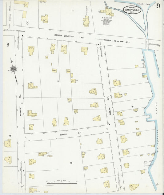 Sanborn Fire Insurance Map from Amityville, Suffolk County, New York (1910), Sheet #0009 - Historic Sanborn Fire Insurance Map Print, vintage old map wall art, antique decor, genealogy gift, New York New York map