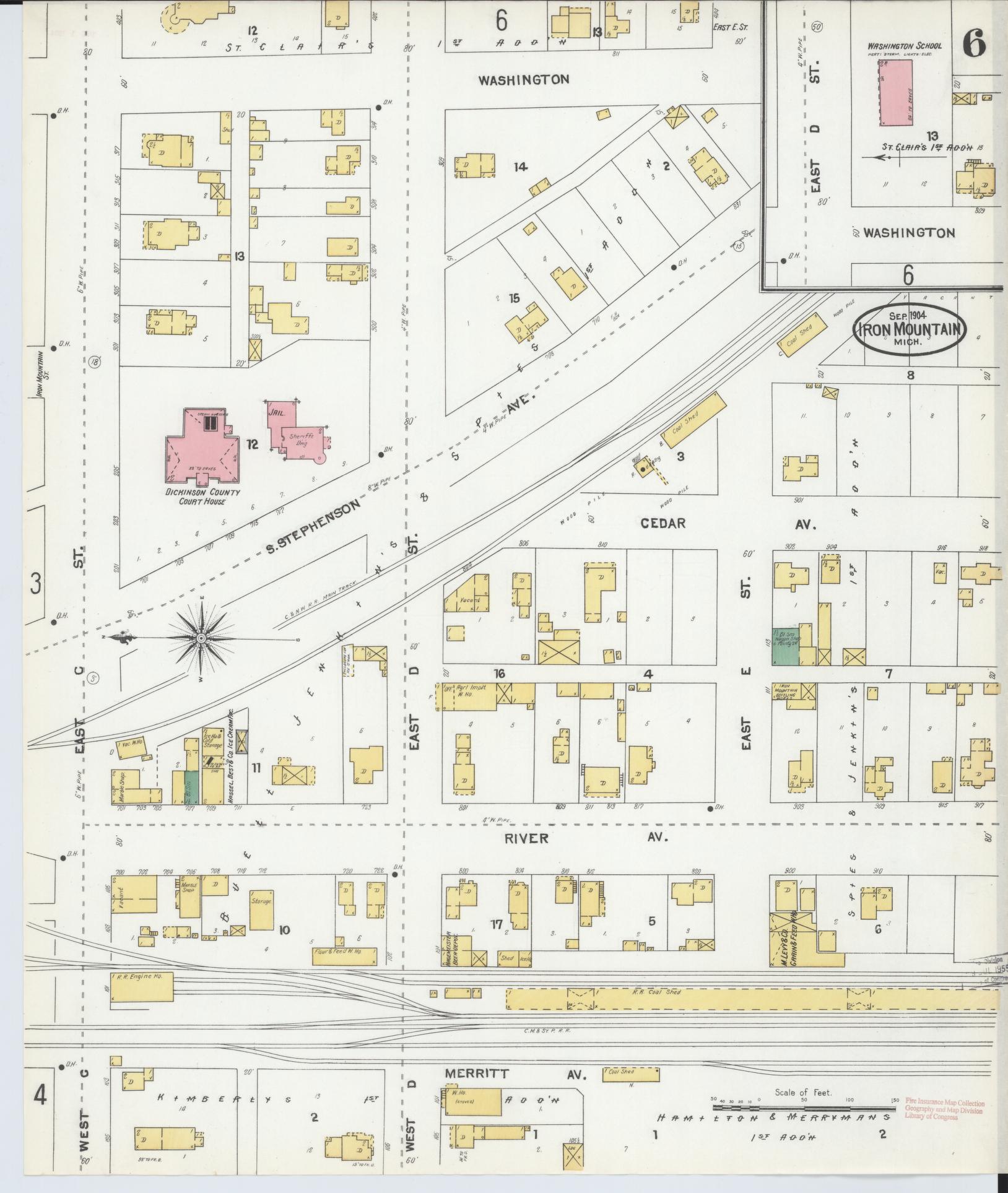 Sanborn Fire Insurance Map from Iron Mountain, Dickinson County, Michigan (1904), Sheet #0006 - Complete Map Set gallery image, historic Sanborn map, vintage wall art, Michigan Michigan