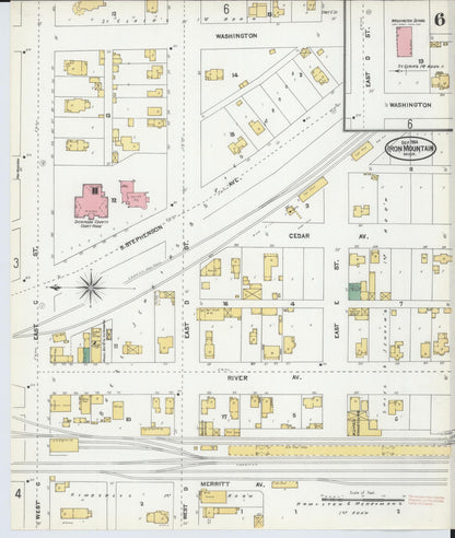 Sanborn Fire Insurance Map from Iron Mountain, Dickinson County, Michigan (1904), Sheet #0006 - Complete Map Set gallery image, historic Sanborn map, vintage wall art, Michigan Michigan