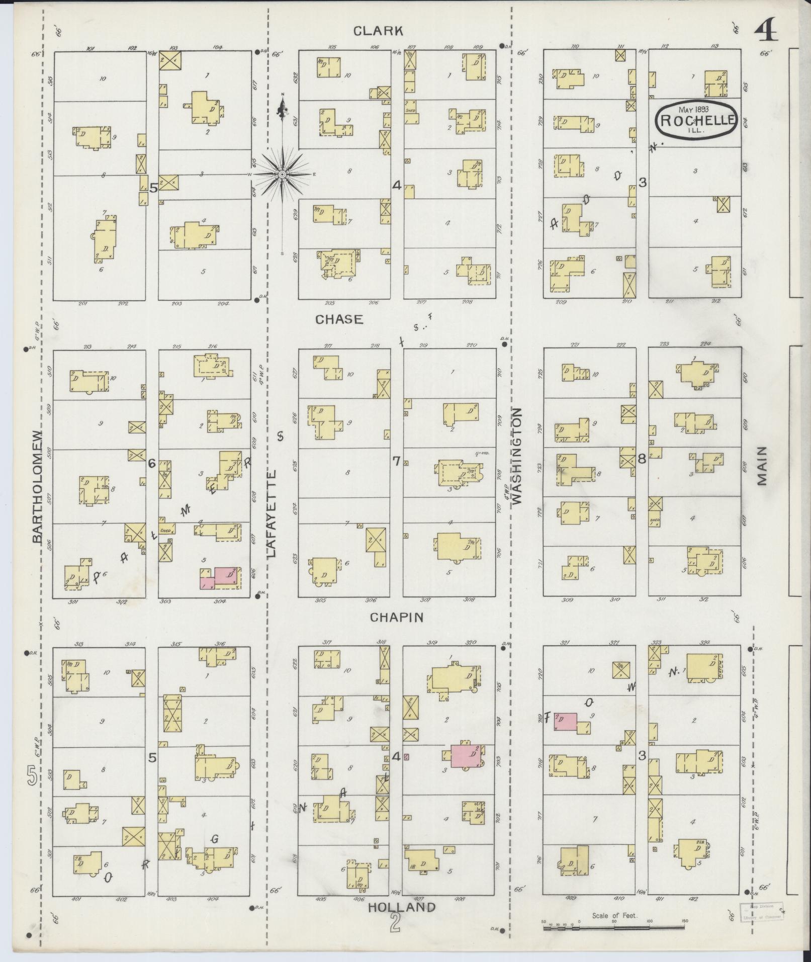 Sanborn Fire Insurance Map from Rochelle, Ogle County, Illinois (1893), Sheet #0004 - Complete Map Set gallery image, historic Sanborn map, vintage wall art, Illinois Illinois