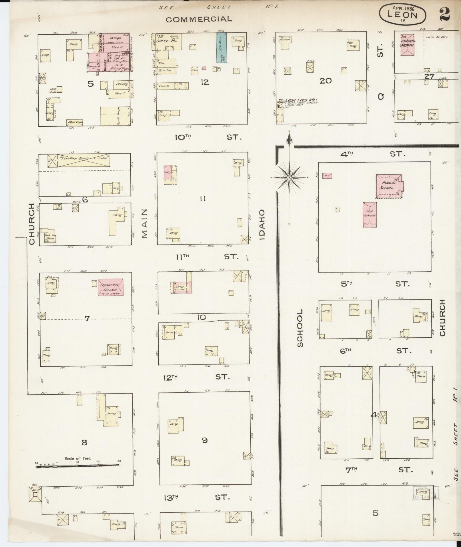 Sanborn Fire Insurance Map from Leon, Decatur County, Iowa (1886), Sheet #0002 - Historic Sanborn Fire Insurance Map Print, vintage old map wall art