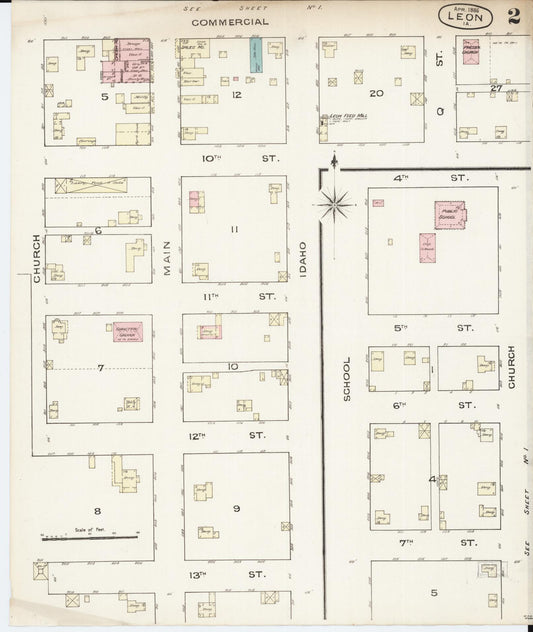 Sanborn Fire Insurance Map from Leon, Decatur County, Iowa (1886), Sheet #0002 - Historic Sanborn Fire Insurance Map Print, vintage old map wall art