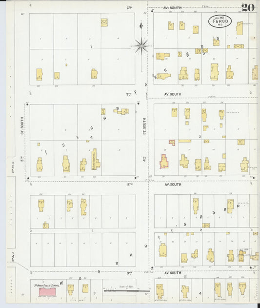 Sanborn Fire Insurance Map from Fargo, Cass County, North Dakota (1901), Sheet #0020 - Historic Sanborn Fire Insurance Map Print, vintage old map wall art, antique decor, genealogy gift, North Dakota North Dakota map
