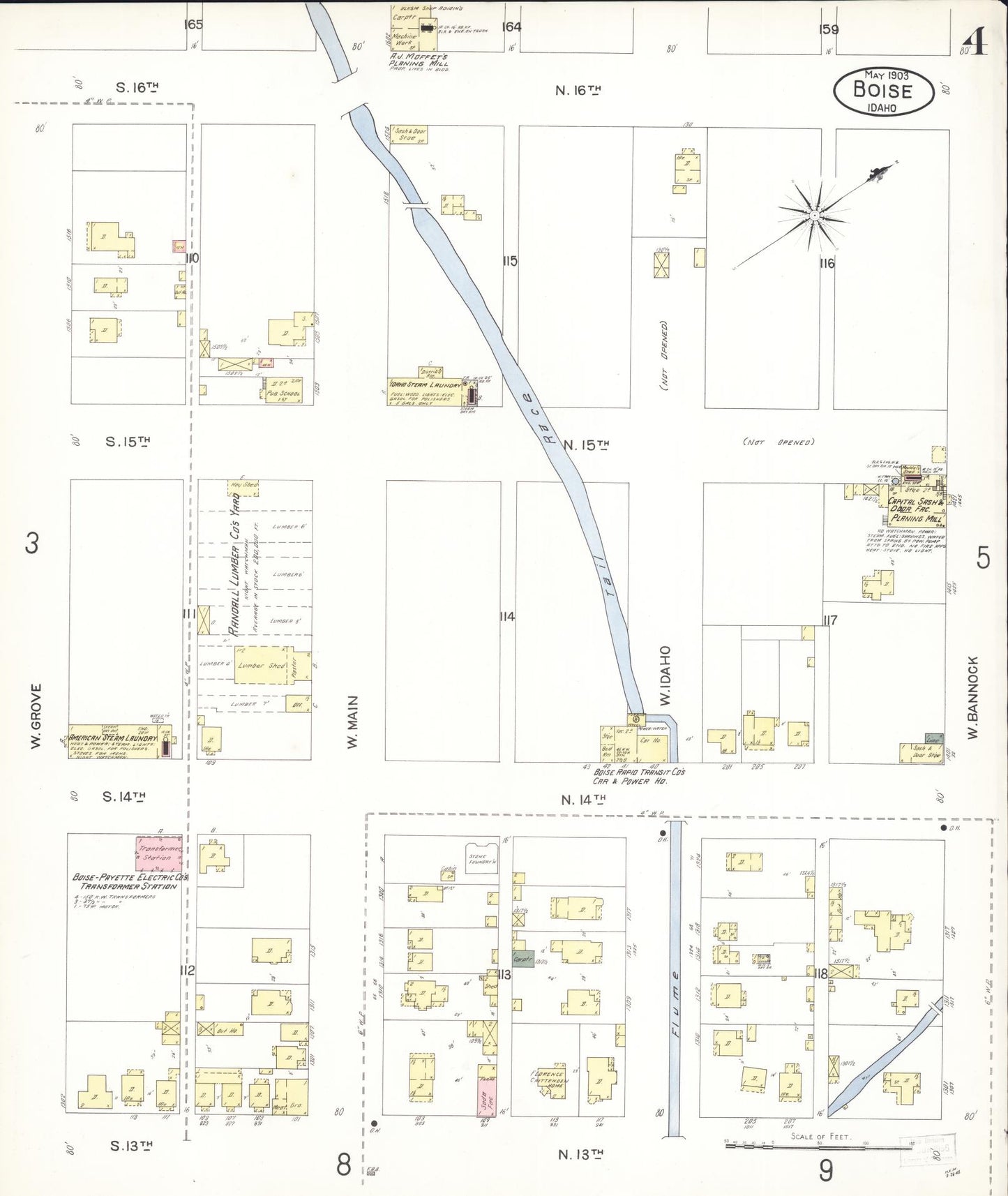 Sanborn Fire Insurance Map from Boise, Ada County, Idaho (1903), Sheet #0004 - Complete Map Set gallery image, historic Sanborn map, vintage wall art, Idaho Idaho