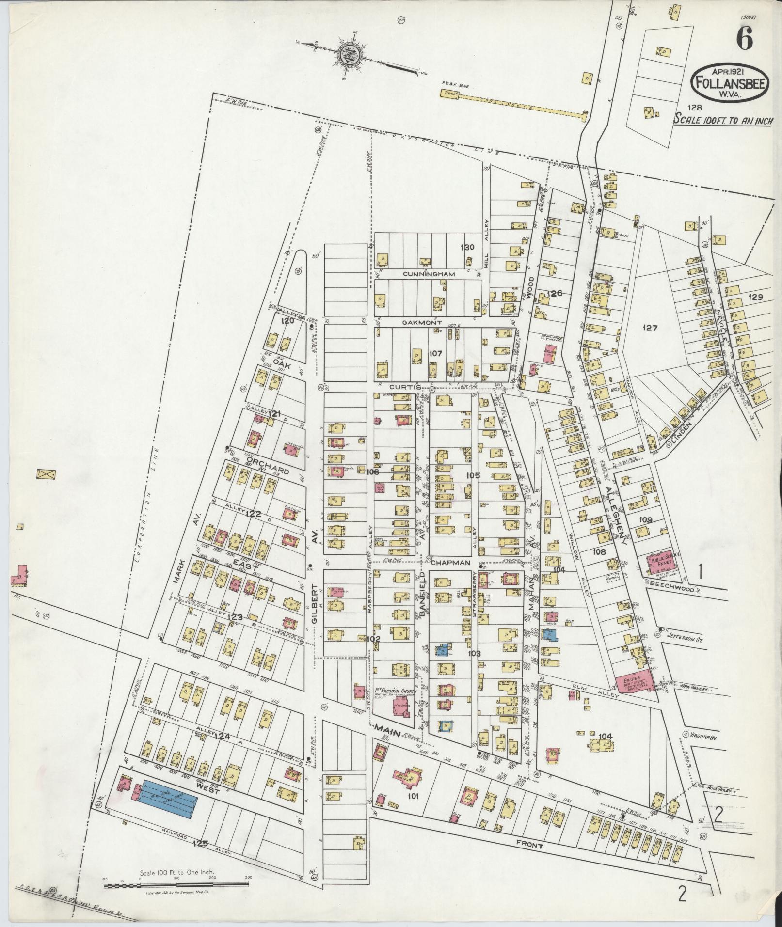 Sanborn Fire Insurance Map from Follansbee, Brooke County, West Virginia (1921), Sheet #0006 - Complete Map Set gallery image, historic Sanborn map, vintage wall art, West Virginia West Virginia