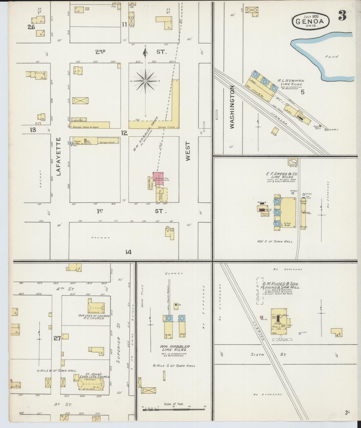 Sanborn Fire Insurance Map from Genoa, Ottawa County, Ohio (1893), Sheet #0003 - Complete Map Set gallery image, historic Sanborn map, vintage wall art, Ohio Ohio