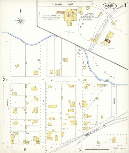Sanborn Fire Insurance Map from Renton, King County, Washington (1904), Sheet #0003 - Historic Sanborn Fire Insurance Map Print, vintage old map wall art, antique decor, genealogy gift, Washington Washington map