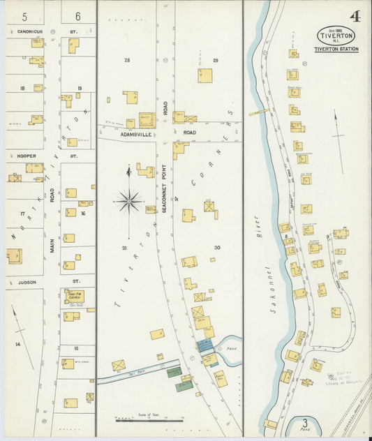 Sanborn Fire Insurance Map from Tiverton, Newport County, Rhode Island (1902), Sheet #0004 - Historic Sanborn Fire Insurance Map Print, vintage old map wall art, antique decor, genealogy gift, Rhode Island Rhode Island map