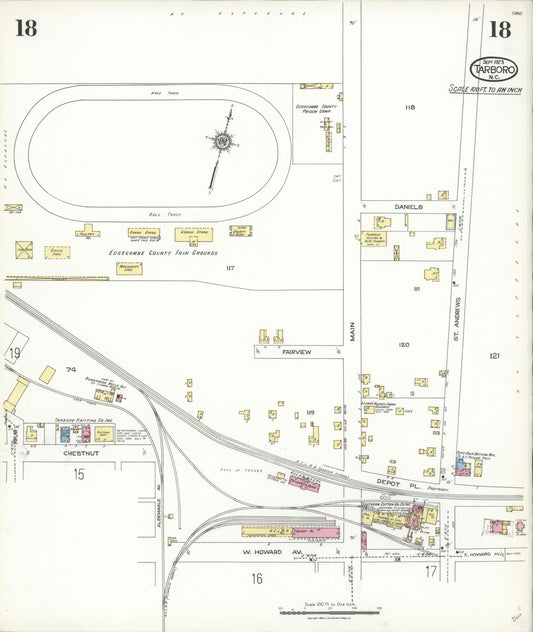 Sanborn Fire Insurance Map from Tarboro, Edgecombe County, North Carolina (1923), Sheet #0018 - Historic Sanborn Fire Insurance Map Print, vintage old map wall art, antique decor, genealogy gift, North Carolina North Carolina map