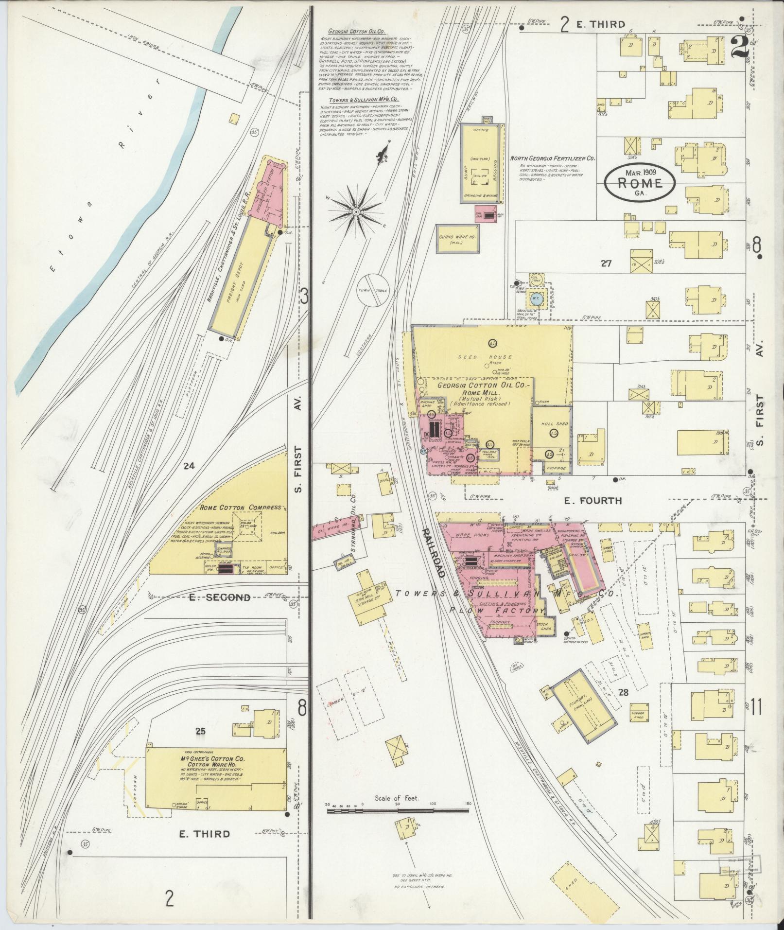 Sanborn Fire Insurance Map from Rome, Floyd County, Georgia (1909), Sheet #0002 - Complete Map Set gallery image, historic Sanborn map, vintage wall art, Georgia Georgia