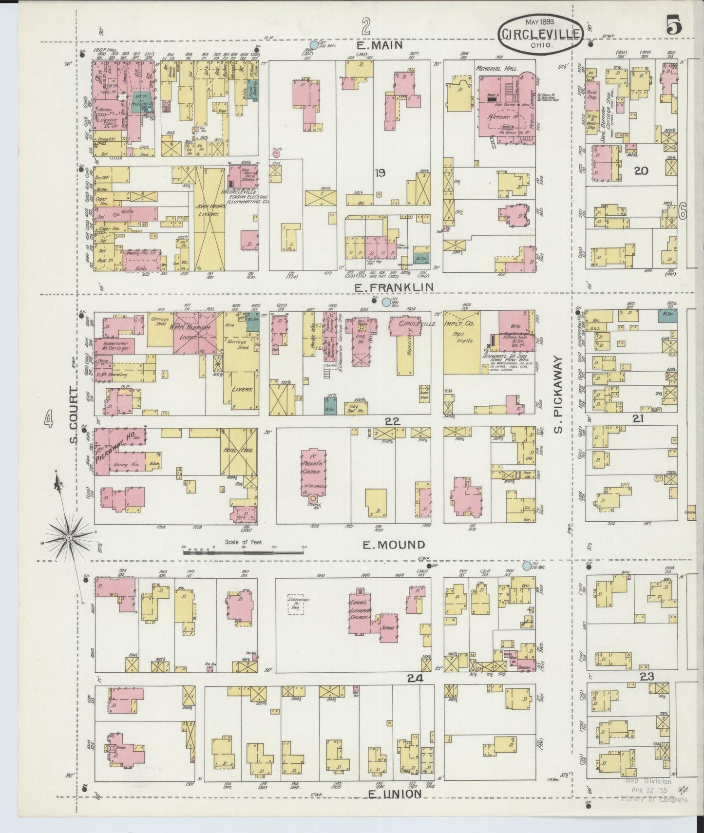 Sanborn Fire Insurance Map from Circleville, Pickaway County, Ohio (1893), Sheet #0005 - Complete Map Set gallery image, historic Sanborn map, vintage wall art, Ohio Ohio