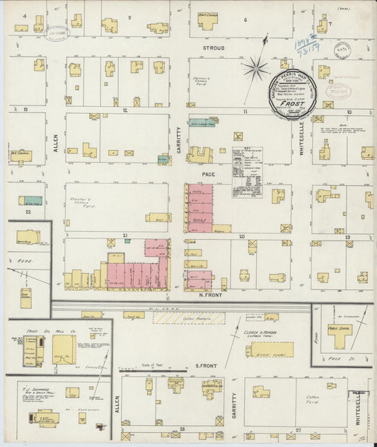 Sanborn Fire Insurance Map from Frost, Navarro County, Texas (1898), Sheet #0001 - Historic Sanborn Fire Insurance Map Print, vintage old map wall art, antique decor, genealogy gift, Texas Texas map