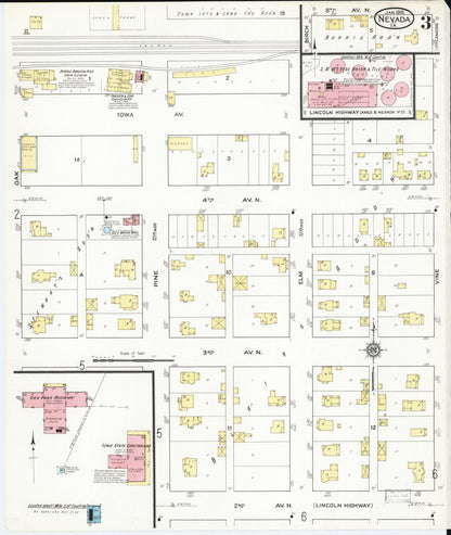 Sanborn Fire Insurance Map from Nevada, Story County, Iowa (1916), Sheet #0003 - Complete Map Set gallery image, historic Sanborn map, vintage wall art, Nevada Nevada