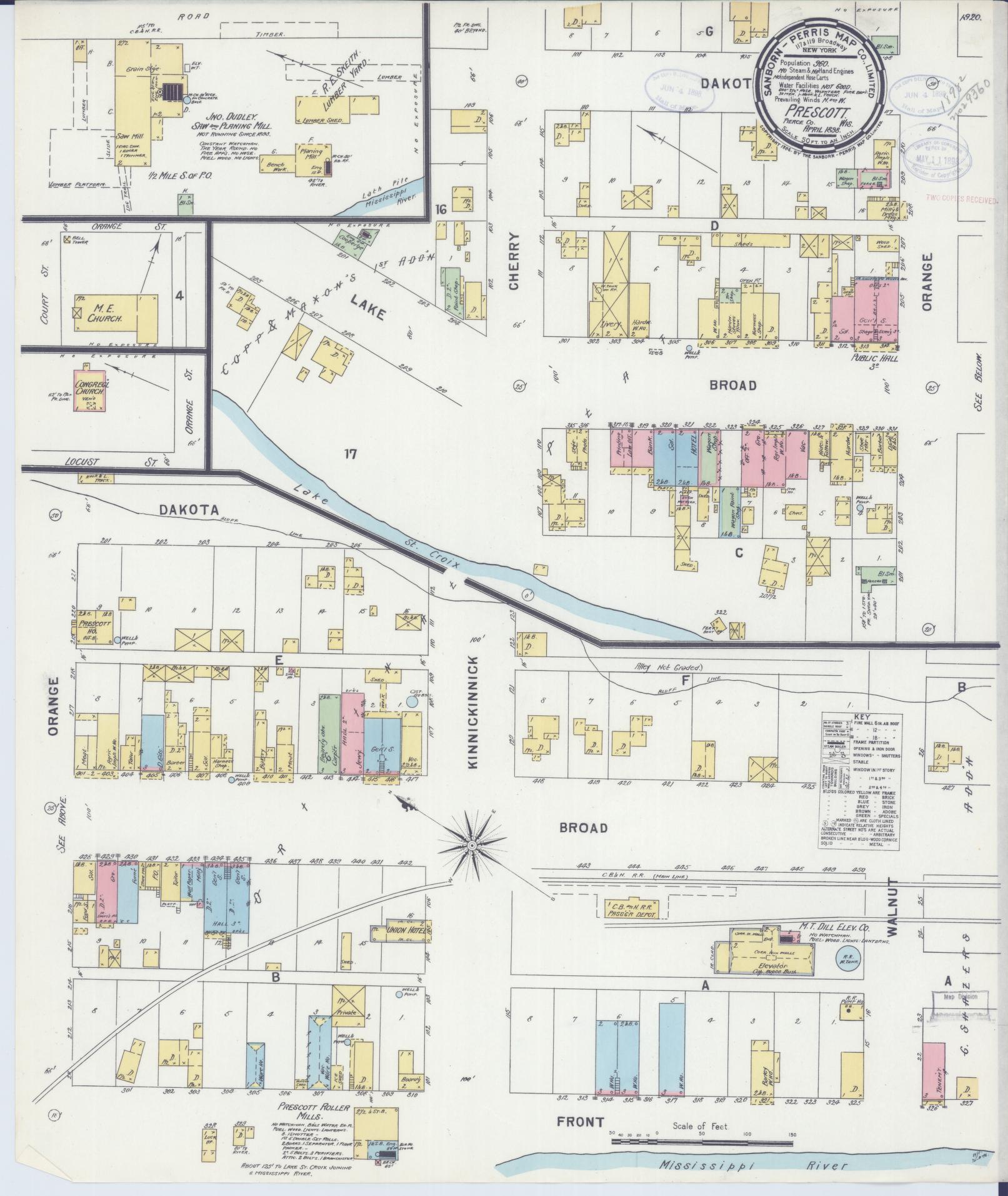 Sanborn Fire Insurance Map from Prescott, Pierce County, Wisconsin (1898), Sheet #0001 - Historic Sanborn Fire Insurance Map Print, vintage old map wall art, antique decor, genealogy gift, Wisconsin Wisconsin map