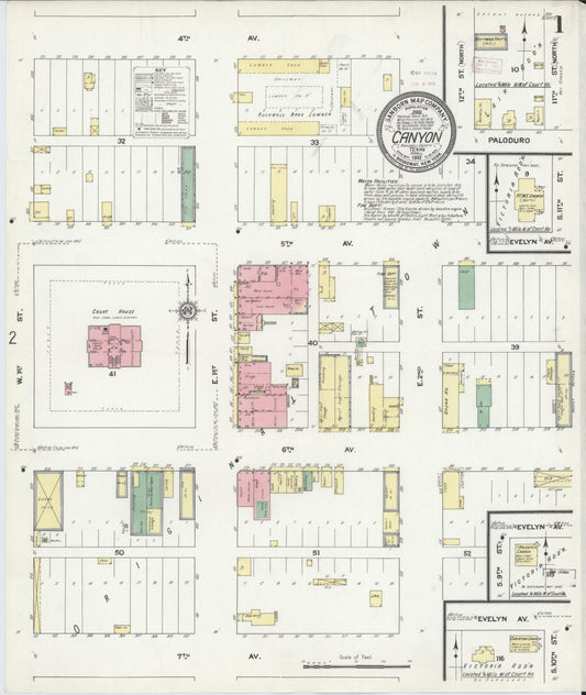 Sanborn Fire Insurance Map from Canyon, Randall County, Texas (1910), Sheet #0001 - Complete Map Set gallery image, historic Sanborn map, vintage wall art, Texas Texas