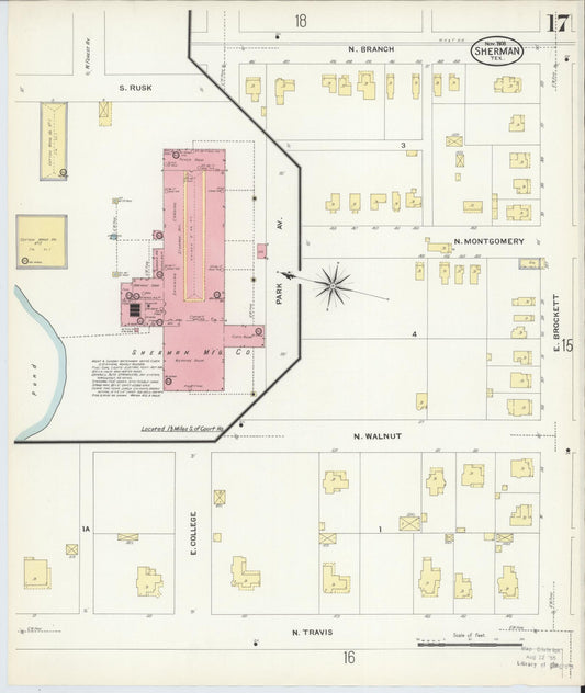 Sanborn Fire Insurance Map from Sherman, Grayson County, Texas (1908), Sheet #0017 - Historic Sanborn Fire Insurance Map Print, vintage old map wall art, antique decor, genealogy gift, Texas Texas map
