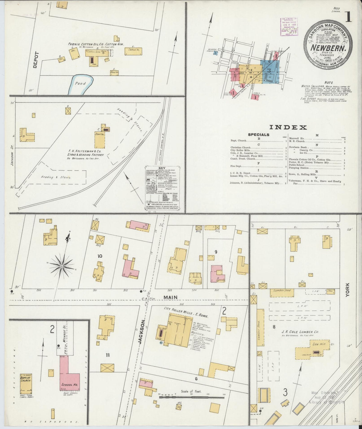 Sanborn Fire Insurance Map from Newbern, Dyer County, Tennessee (1905), Sheet #0001 - Complete Map Set gallery image, historic Sanborn map, vintage wall art, Tennessee Tennessee