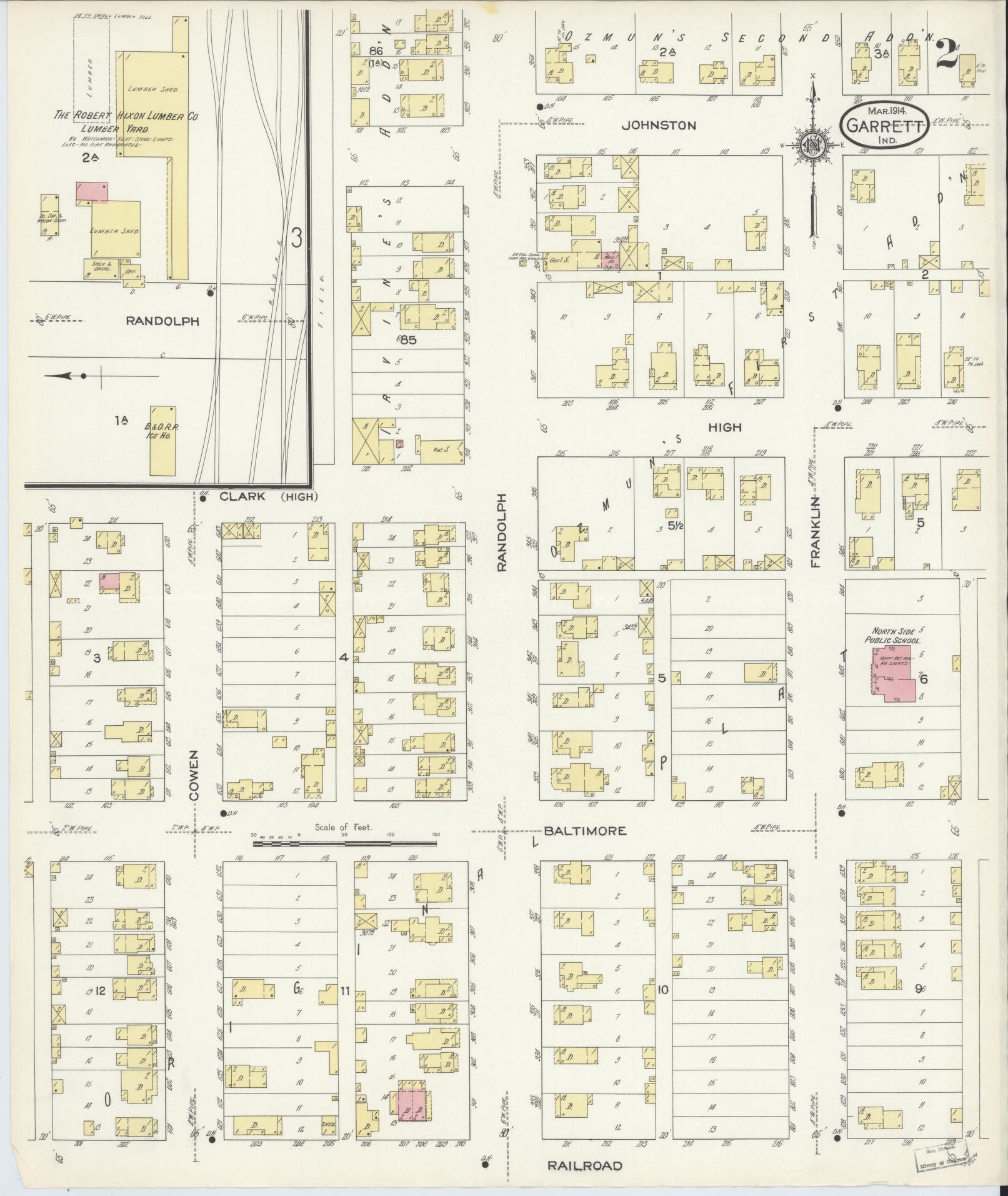 Sanborn Fire Insurance Map from Garrett, De Kalb County, Indiana (1914), Sheet #0002 - Complete Map Set gallery image, historic Sanborn map, vintage wall art, Indiana Indiana