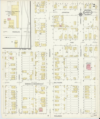 Sanborn Fire Insurance Map from Garrett, De Kalb County, Indiana (1914), Sheet #0002 - Complete Map Set gallery image, historic Sanborn map, vintage wall art, Indiana Indiana