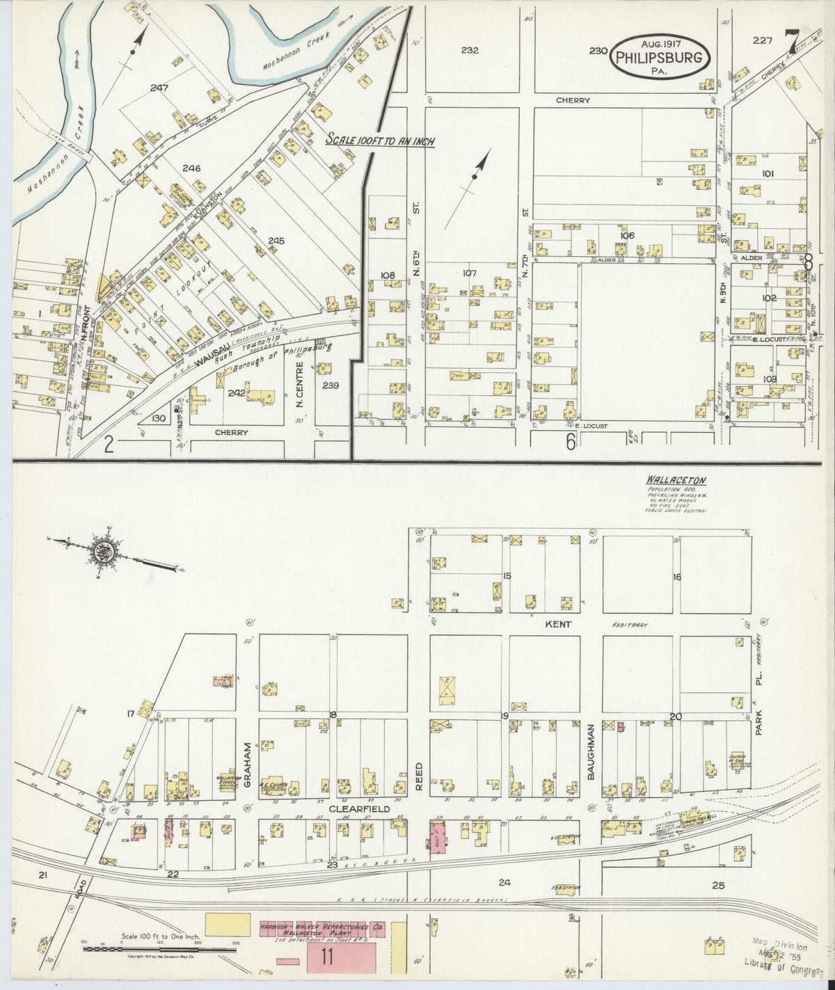 Sanborn Fire Insurance Map from Philipsburg, Centre County, Pennsylvania (1917), Sheet #0007 - Historic Sanborn Fire Insurance Map Print, vintage old map wall art, antique decor, genealogy gift, Pennsylvania Pennsylvania map