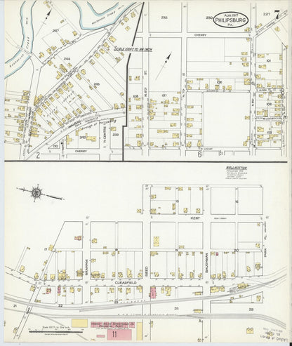 Sanborn Fire Insurance Map from Philipsburg, Centre County, Pennsylvania (1917), Sheet #0007 - Historic Sanborn Fire Insurance Map Print, vintage old map wall art, antique decor, genealogy gift, Pennsylvania Pennsylvania map