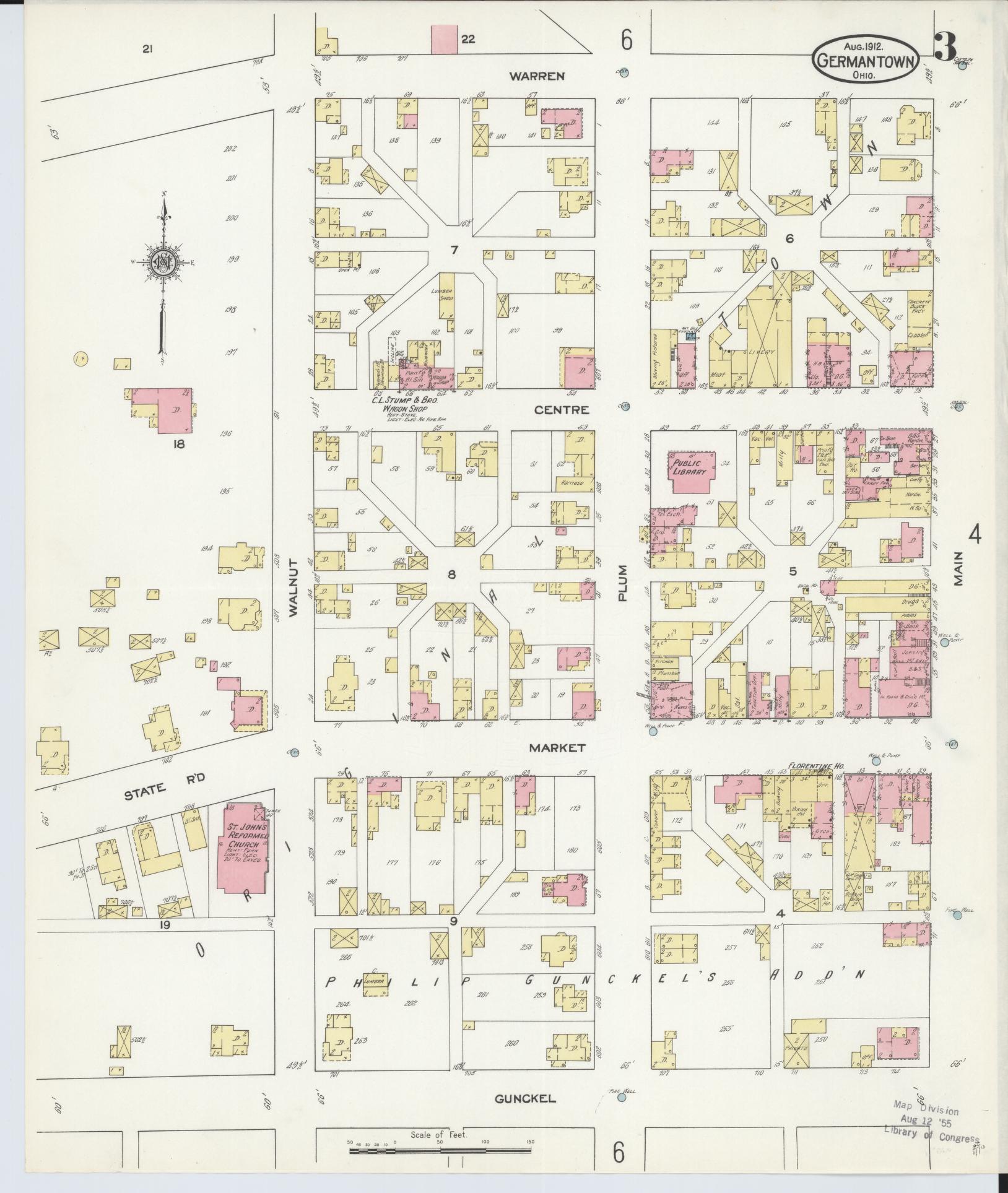 Sanborn Fire Insurance Map from Germantown, Montgomery County, Ohio (1912), Sheet #0003 - Historic Sanborn Fire Insurance Map Print, vintage old map wall art, antique decor, genealogy gift, Ohio Ohio map