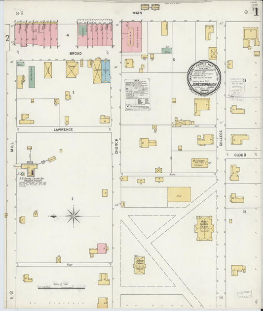 Sanborn Fire Insurance Map from Jonesboro, Clayton County, Georgia (1900), Sheet #0001 - Historic Sanborn Fire Insurance Map Print, vintage old map wall art, antique decor, genealogy gift, Georgia Georgia map