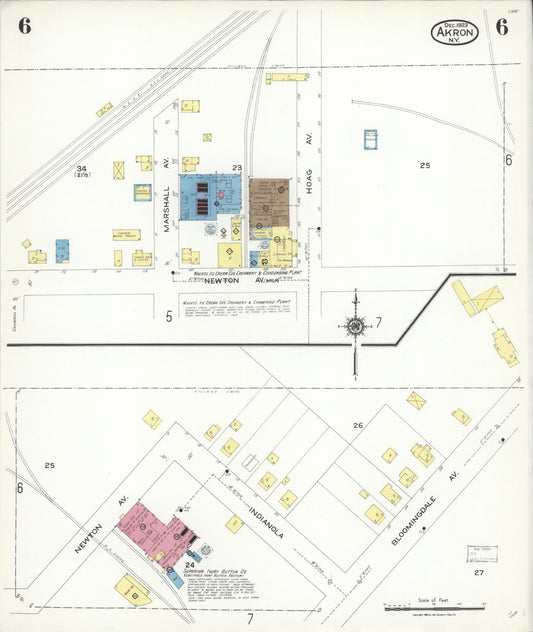 Sanborn Fire Insurance Map from Akron, Erie County, New York (1923), Sheet #0006 - Historic Sanborn Fire Insurance Map Print, vintage old map wall art, antique decor, genealogy gift, New York New York map