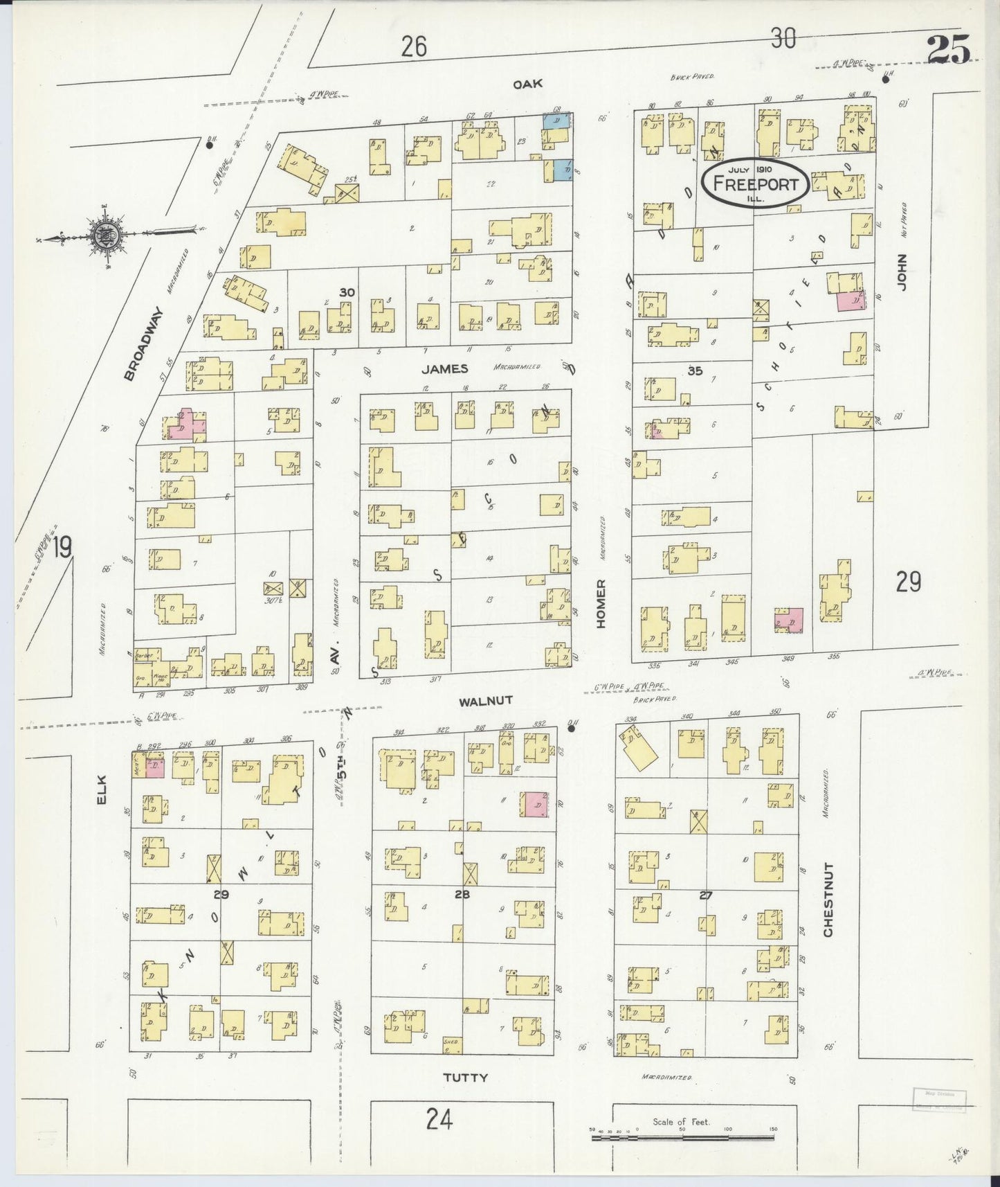Sanborn Fire Insurance Map from Freeport, Stephenson County, Illinois (1910), Sheet #0025 - Complete Map Set gallery image, historic Sanborn map, vintage wall art, Illinois Illinois