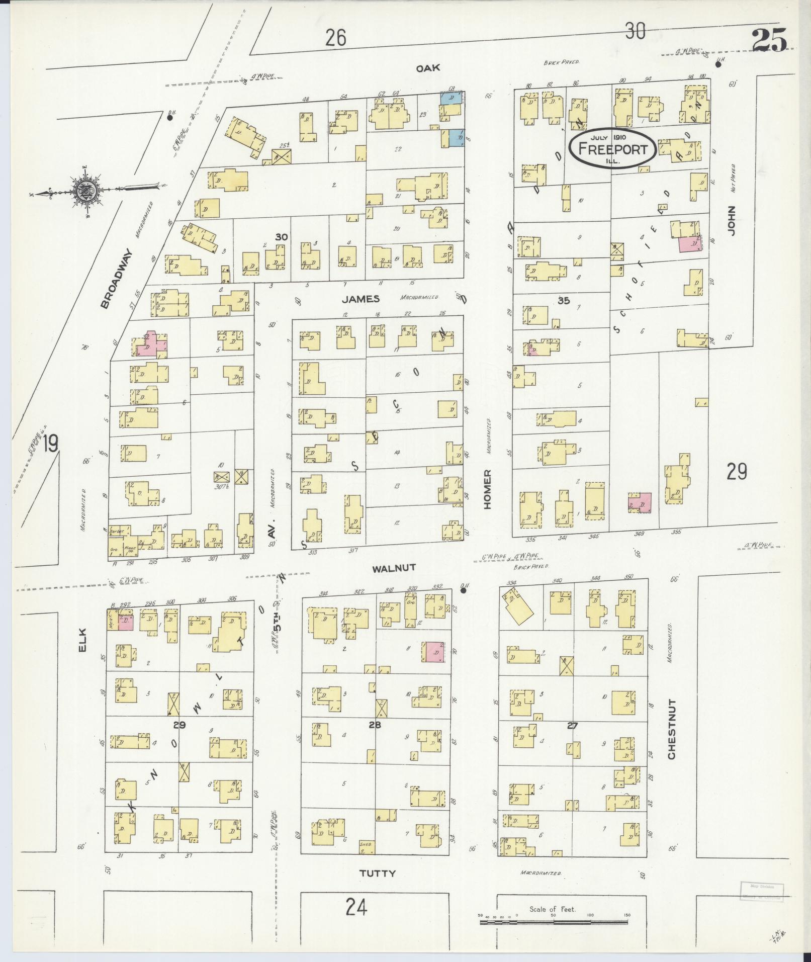 Sanborn Fire Insurance Map from Freeport, Stephenson County, Illinois (1910), Sheet #0025 - Complete Map Set gallery image, historic Sanborn map, vintage wall art, Illinois Illinois