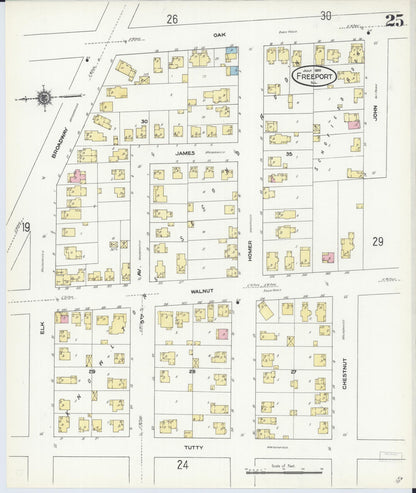 Sanborn Fire Insurance Map from Freeport, Stephenson County, Illinois (1910), Sheet #0025 - Complete Map Set gallery image, historic Sanborn map, vintage wall art, Illinois Illinois