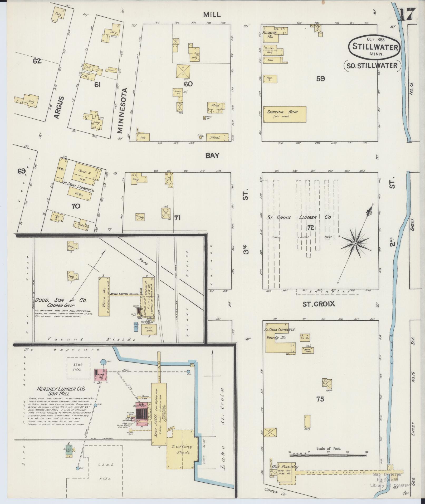 Sanborn Fire Insurance Map from Stillwater, Washington County, Minnesota (1888), Sheet #0017 - Complete Map Set gallery image, historic Sanborn map, vintage wall art, Minnesota Minnesota