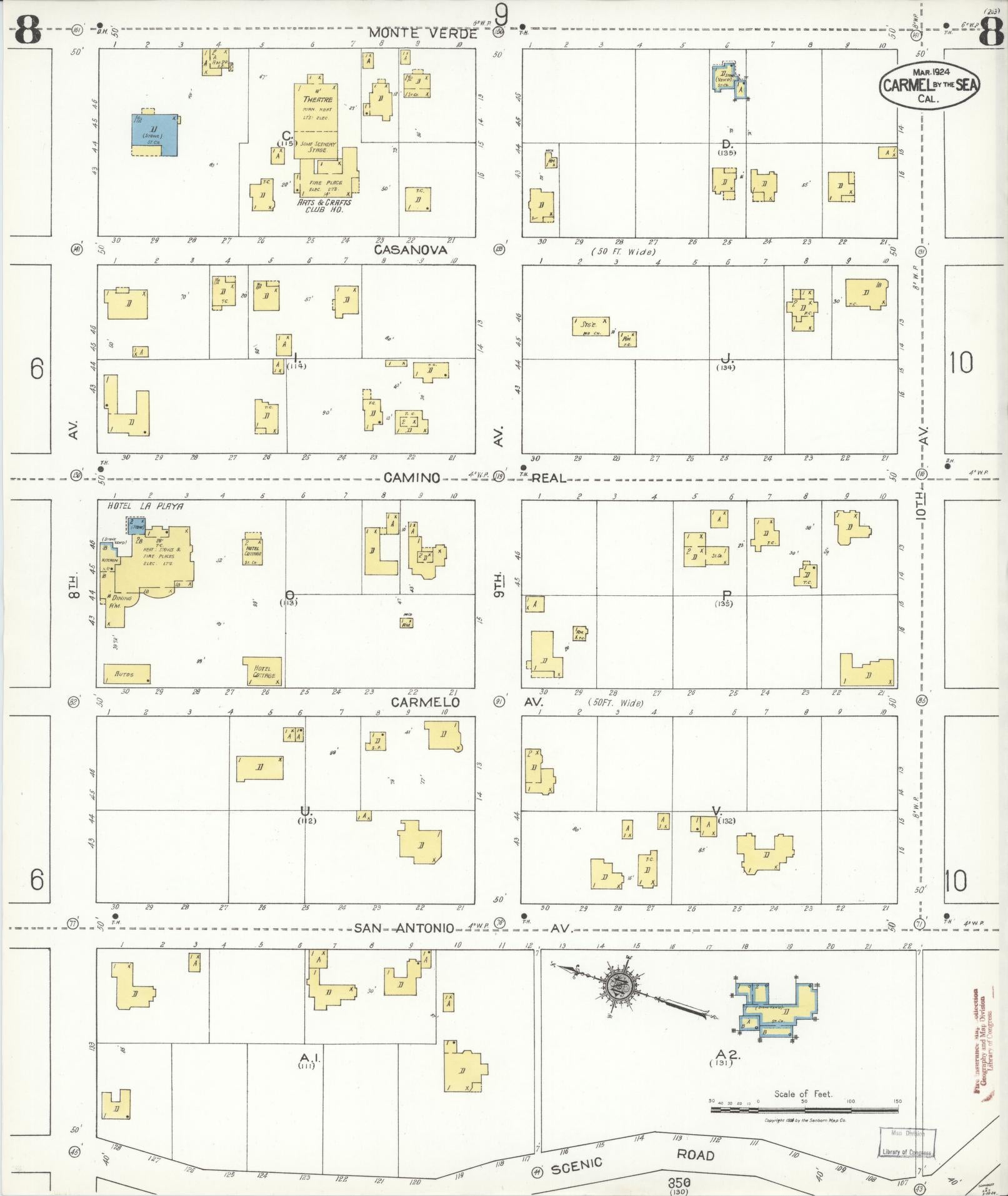 Sanborn Fire Insurance Map from Carmel By The Sea, Monterey County, California (1924), Sheet #0008 - Complete Map Set gallery image, historic Sanborn map, vintage wall art, California California