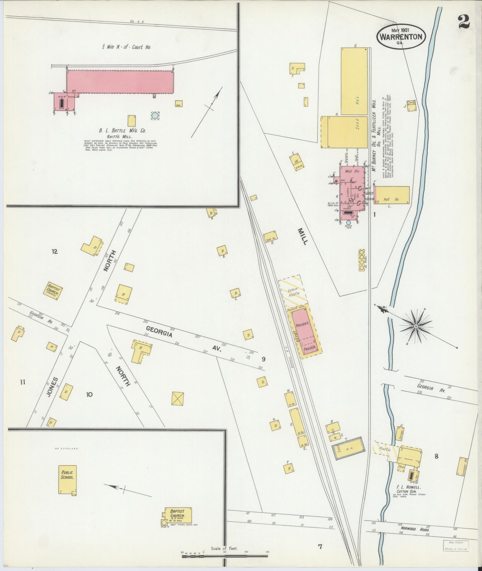 Sanborn Fire Insurance Map from Warrenton, Warren County, Georgia (1901), Sheet #0002 - Complete Map Set gallery image, historic Sanborn map, vintage wall art, Georgia Georgia