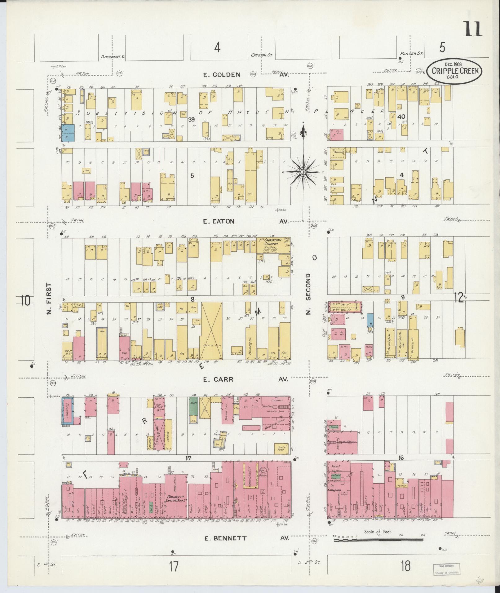 Sanborn Fire Insurance Map from Cripple Creek, Teller County, Colorado (1908), Sheet #0011 - Complete Map Set gallery image, historic Sanborn map, vintage wall art, Colorado Colorado