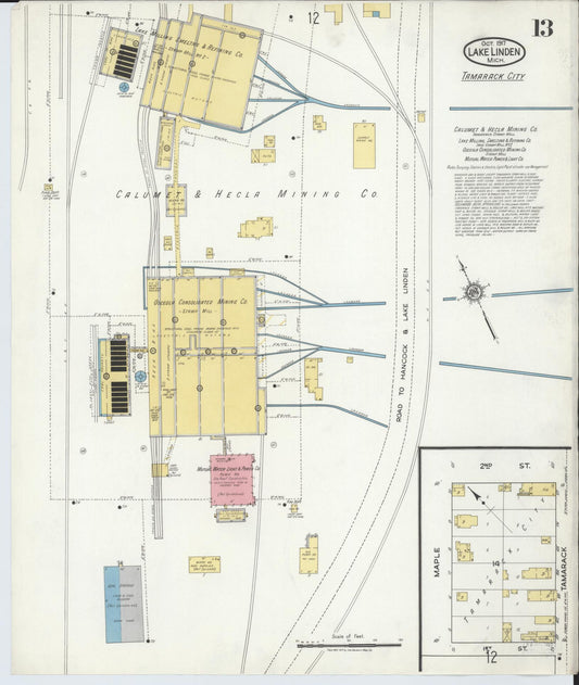 Sanborn Fire Insurance Map from Lake Linden, Houghton County, Michigan (1917), Sheet #0013 - Historic Sanborn Fire Insurance Map Print, vintage old map wall art, antique decor, genealogy gift, Michigan Michigan map