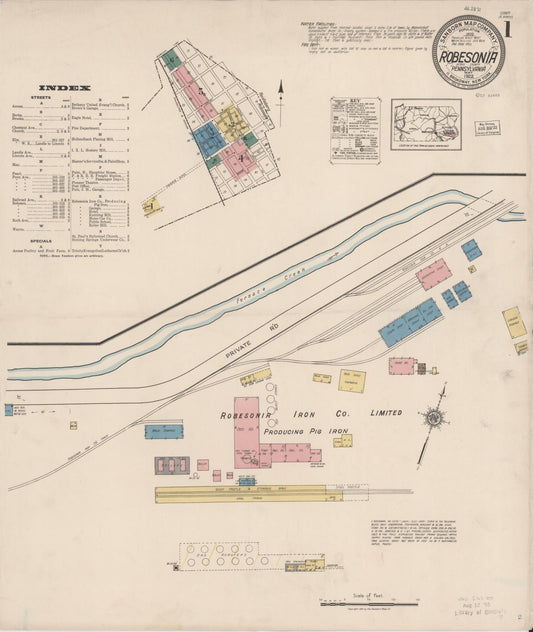 Sanborn Fire Insurance Map from Robesonia, Berks County, Pennsylvania (1922), Sheet #0001 - Historic Sanborn Fire Insurance Map Print, vintage old map wall art, antique decor, genealogy gift, Pennsylvania Pennsylvania map