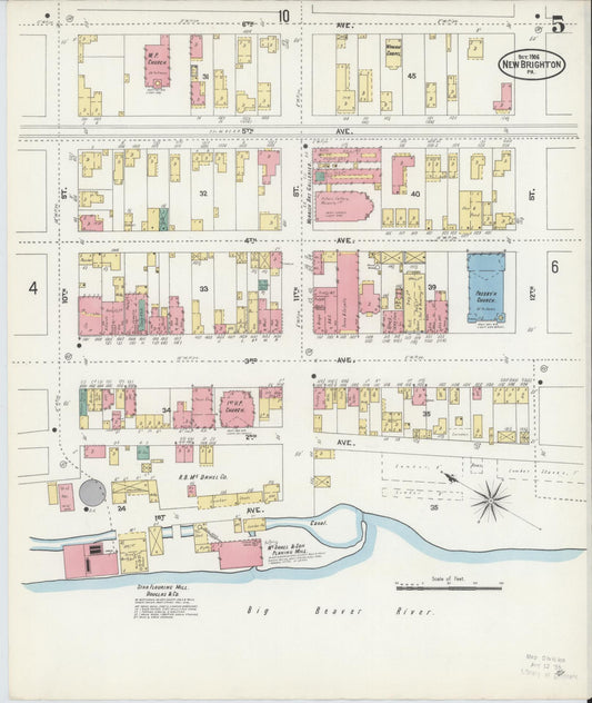 Sanborn Fire Insurance Map from New Brighton, Beaver County, Pennsylvania (1906), Sheet #0005 - Historic Sanborn Fire Insurance Map Print, vintage old map wall art, antique decor, genealogy gift, Pennsylvania Pennsylvania map