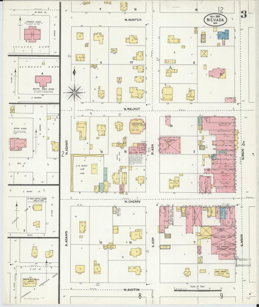 Sanborn Fire Insurance Map from Nevada, Vernon County, Missouri (1906), Sheet #0003 - Historic Sanborn Fire Insurance Map Print, vintage old map wall art, antique decor, genealogy gift, Missouri Missouri map
