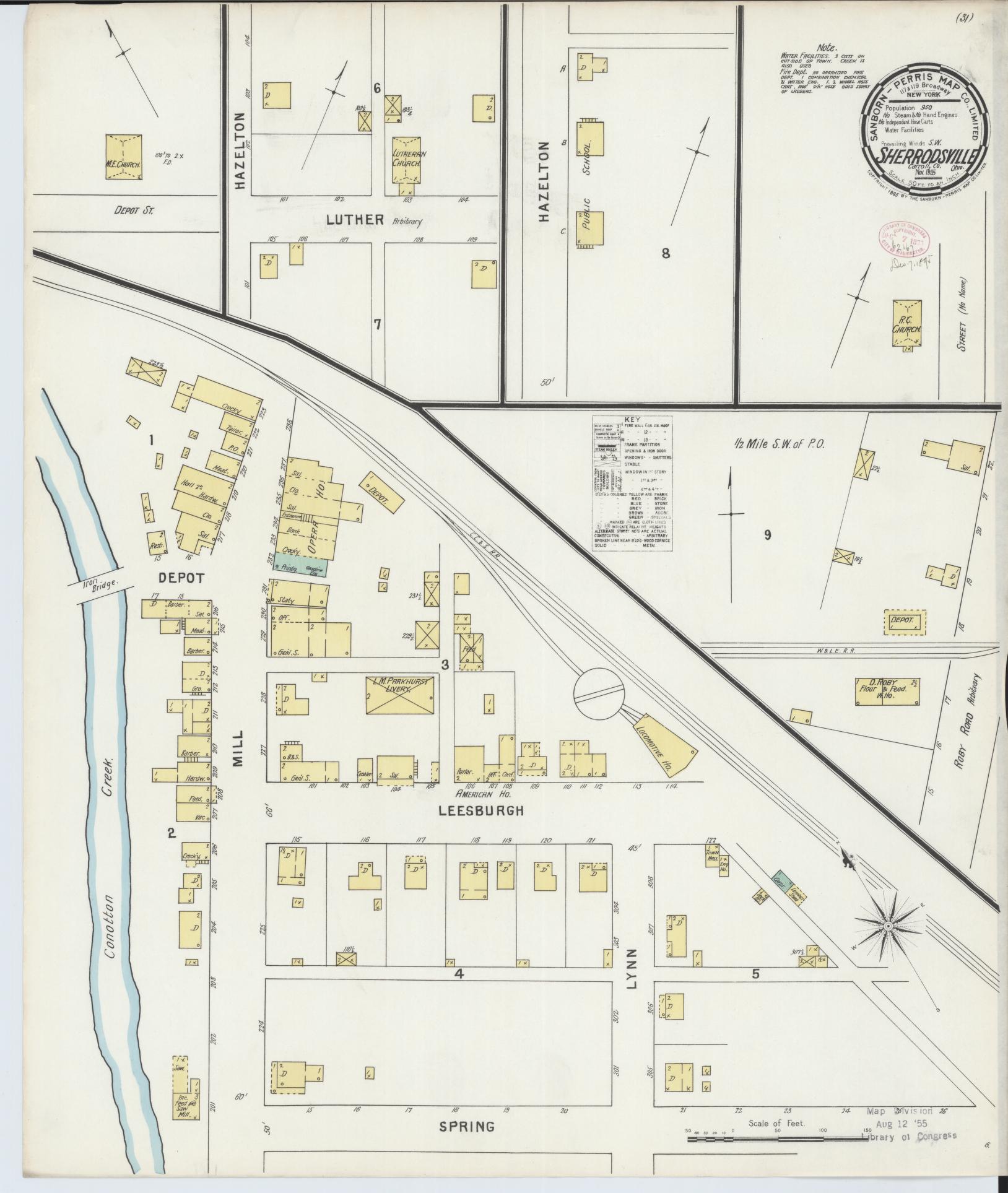 Sanborn Fire Insurance Map from Sherrodsville, Carroll County, Ohio (1895), Sheet #0001 - Historic Sanborn Fire Insurance Map Print, vintage old map wall art, antique decor, genealogy gift, Ohio Ohio map