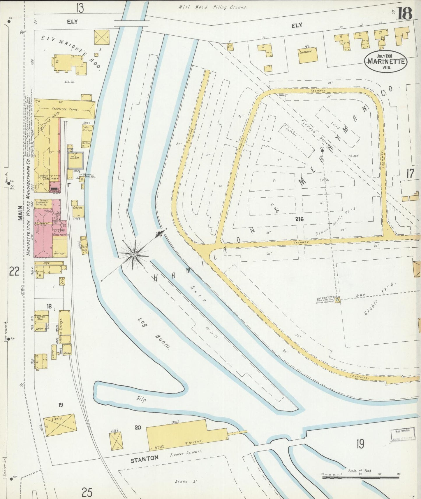 Sanborn Fire Insurance Map from Marinette, Marinette County, Wisconsin (1901), Sheet #0018 - Historic Sanborn Fire Insurance Map Print, vintage old map wall art, antique decor, genealogy gift, Wisconsin Wisconsin map