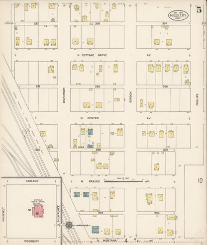 Sanborn Fire Insurance Map from Miles City, Custer County, Montana (1910), Sheet #0005 - Complete Map Set gallery image, historic Sanborn map, vintage wall art, Montana Montana