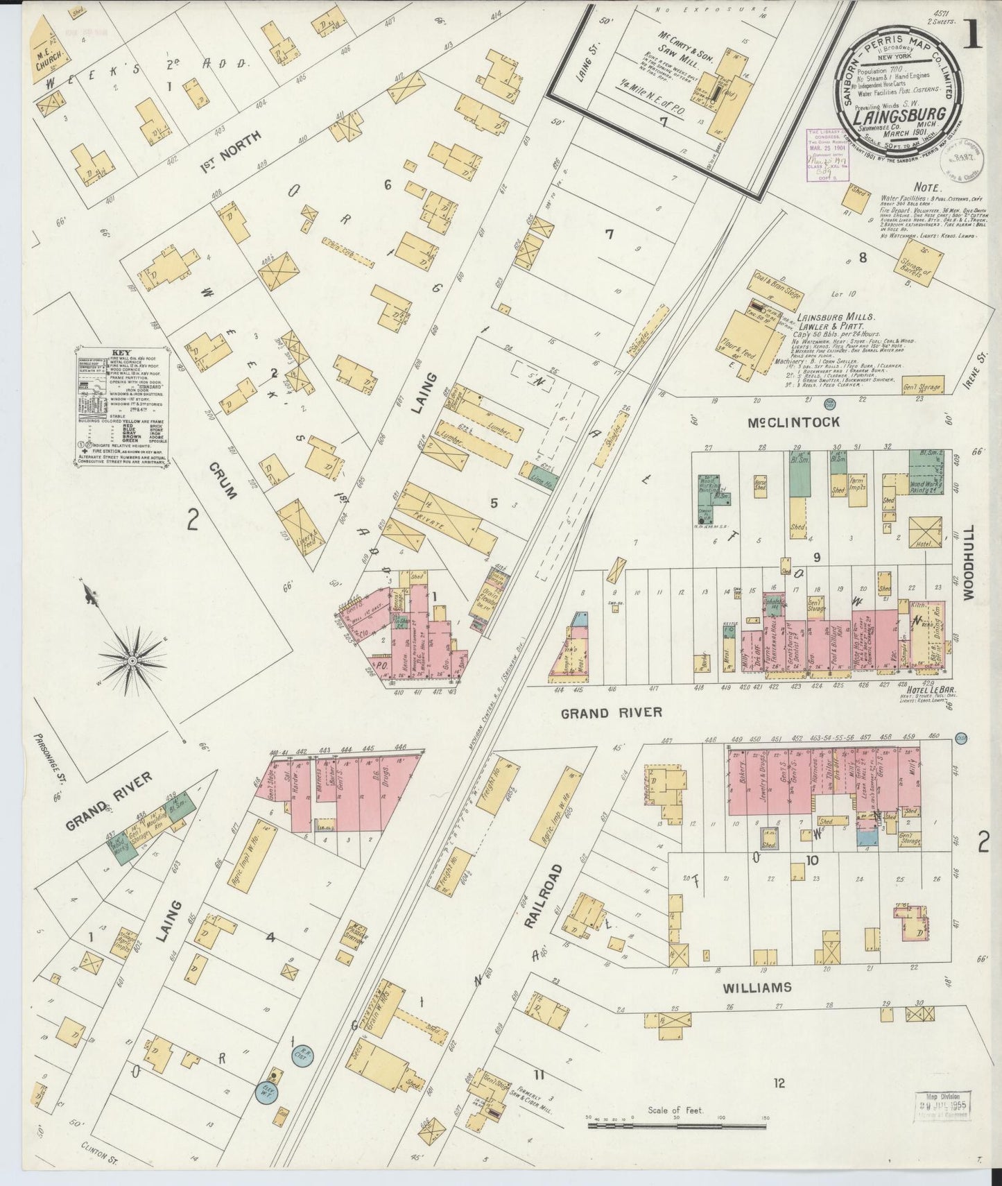 Sanborn Fire Insurance Map from Laingsburg, Shiawassee County, Michigan (1901), Sheet #0001 - Complete Map Set gallery image, historic Sanborn map, vintage wall art, Michigan Michigan