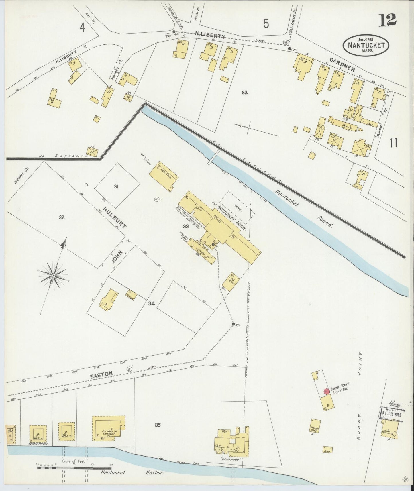 Sanborn Fire Insurance Map from Nantucket, Nantucket County, Massachusetts (1898), Sheet #0012 - Historic Sanborn Fire Insurance Map Print, vintage old map wall art, antique decor, genealogy gift, Massachusetts Massachusetts map