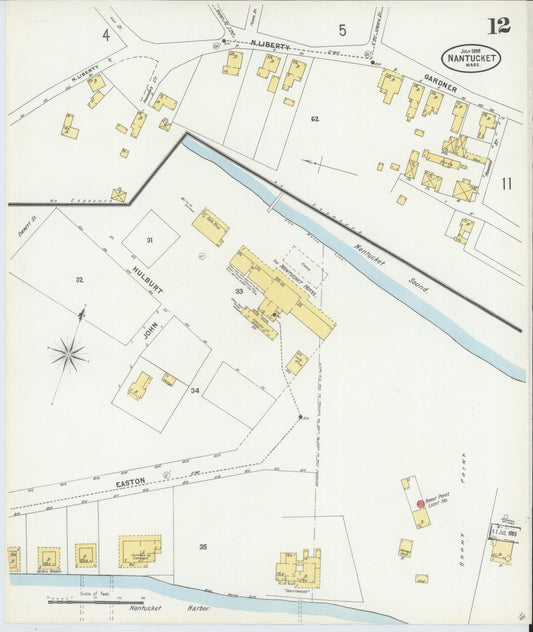 Sanborn Fire Insurance Map from Nantucket, Nantucket County, Massachusetts (1898), Sheet #0012 - Historic Sanborn Fire Insurance Map Print, vintage old map wall art, antique decor, genealogy gift, Massachusetts Massachusetts map