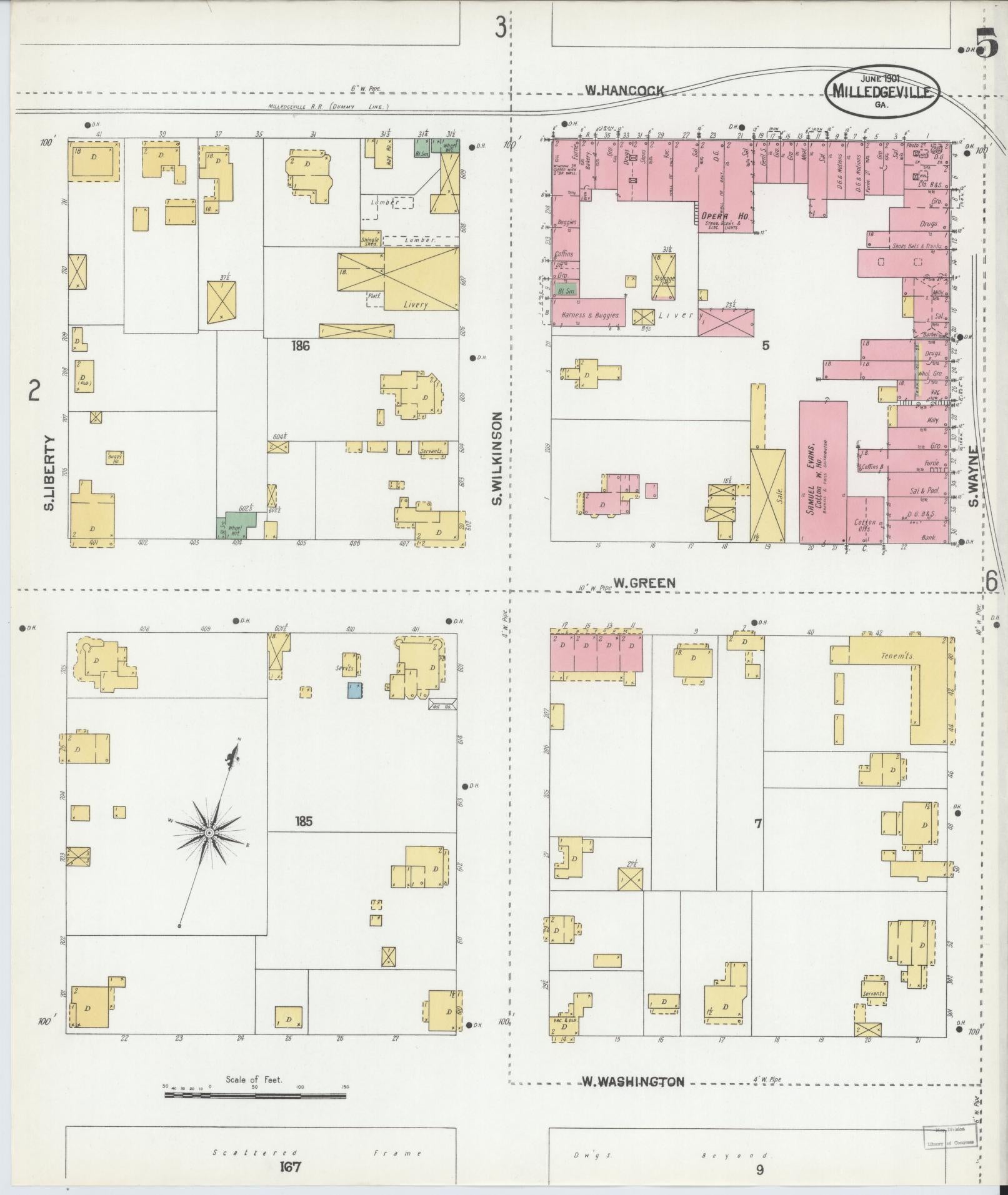 Sanborn Fire Insurance Map from Milledgeville, Baldwin County, Georgia (1901), Sheet #0005 - Historic Sanborn Fire Insurance Map Print, vintage old map wall art, antique decor, genealogy gift, Georgia Georgia map