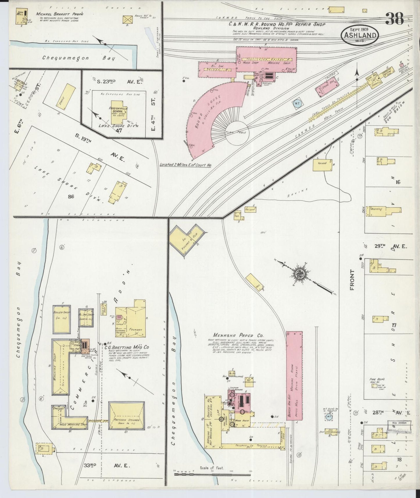 Sanborn Fire Insurance Map from Ashland, Ashland County, Wisconsin (1909), Sheet #0038 - Historic Sanborn Fire Insurance Map Print, vintage old map wall art, antique decor, genealogy gift, Wisconsin Wisconsin map