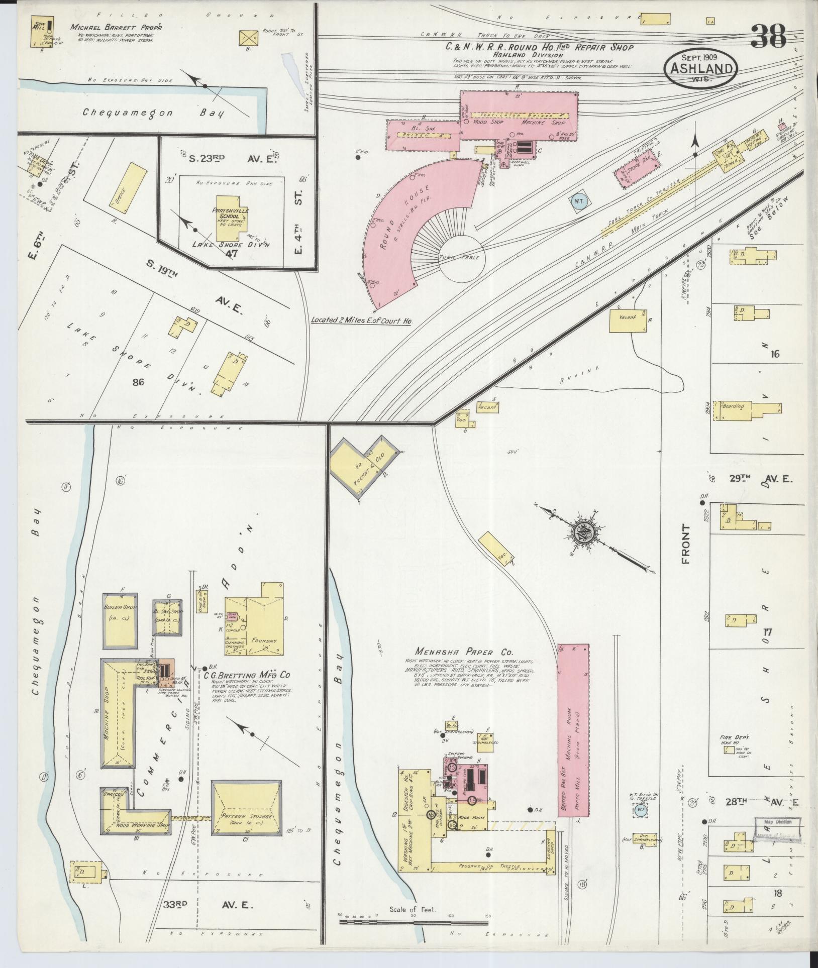 Sanborn Fire Insurance Map from Ashland, Ashland County, Wisconsin (1909), Sheet #0038 - Historic Sanborn Fire Insurance Map Print, vintage old map wall art, antique decor, genealogy gift, Wisconsin Wisconsin map