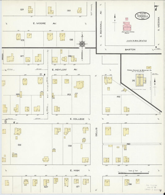 Sanborn Fire Insurance Map from Terrell, Kaufman County, Texas (1914), Sheet #0007 - Historic Sanborn Fire Insurance Map Print, vintage old map wall art, antique decor, genealogy gift, Texas Texas map